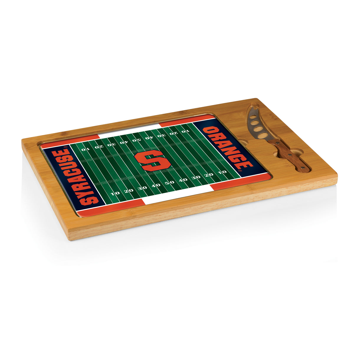 Syracuse Orange Icon Glass Top Cutting Board & Knife Set - Football