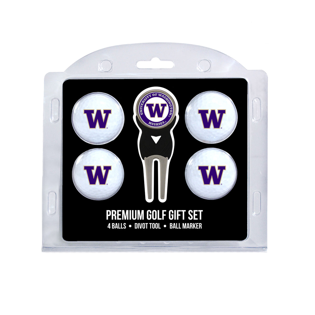 Washington Huskies 4 Golf Balls And Divot Tool Gift Set