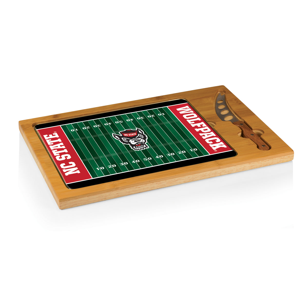 NC State Wolfpack Icon Glass Top Cutting Board & Knife Set - Football