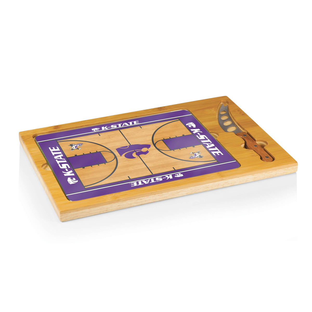 Kansas State Wildcats Icon Glass Top Cutting Board & Knife Set - Basketball