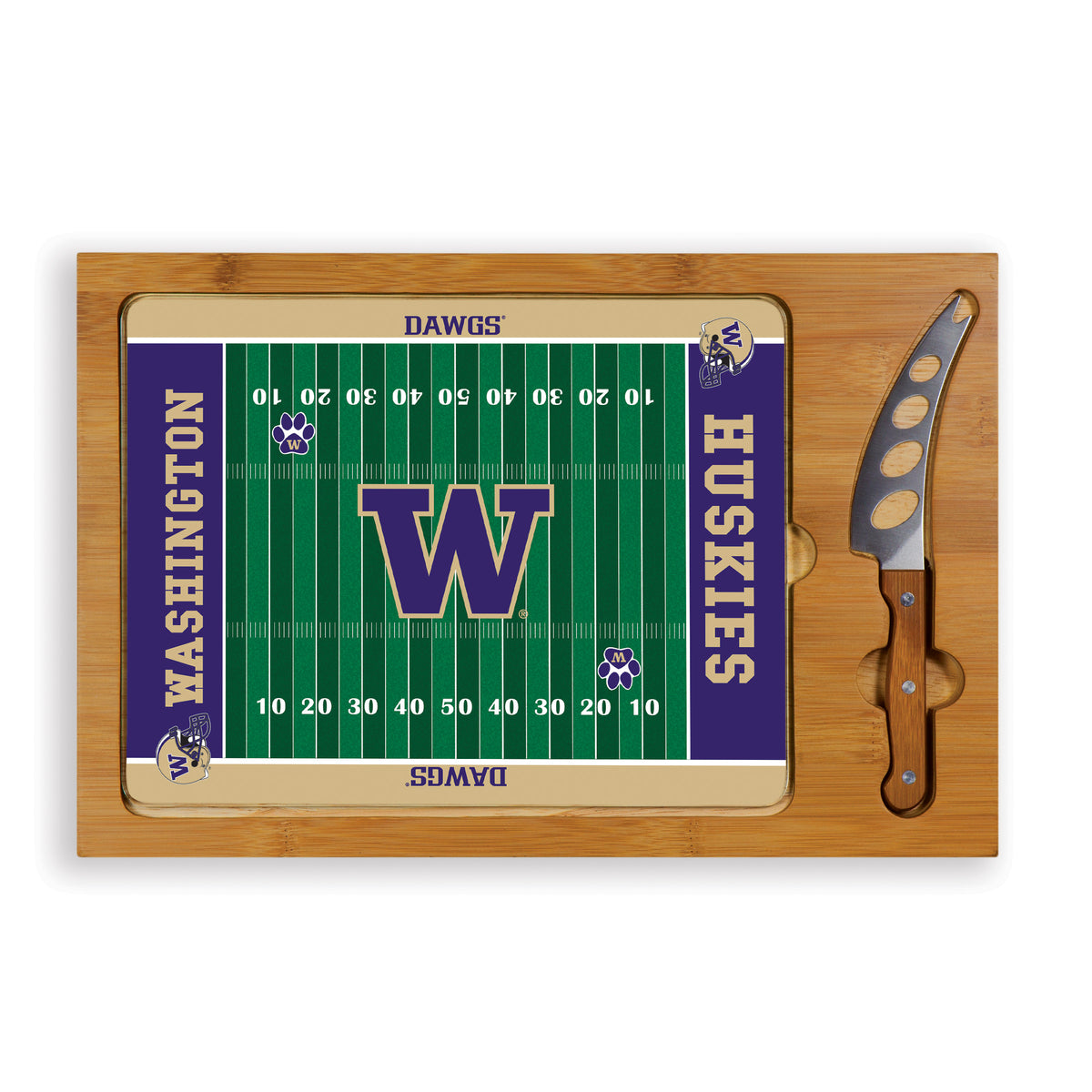 Washington Huskies Icon Glass Top Cutting Board & Knife Set