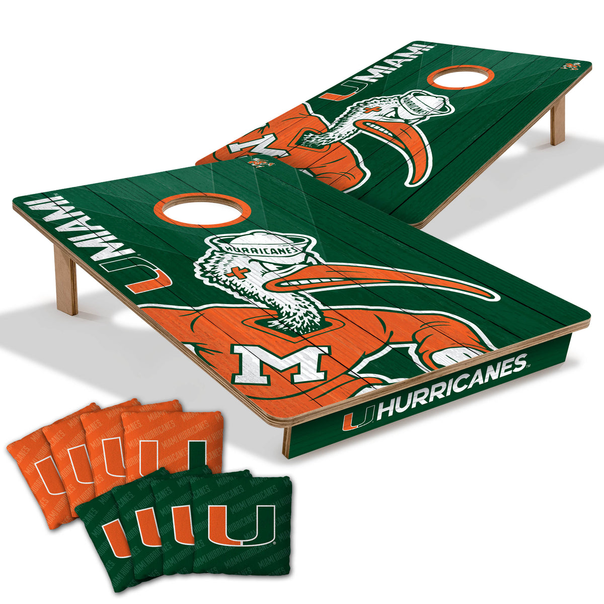Miami Hurricanes 2x3 All Wood Cornhole Game Set