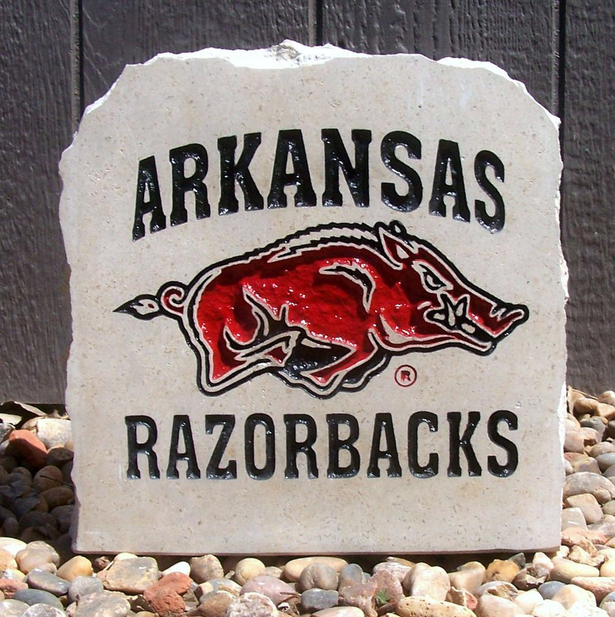 Show your love for the Arkansas Razorbacks when you add this Engraved Limestone Decorative Stone to your collection.