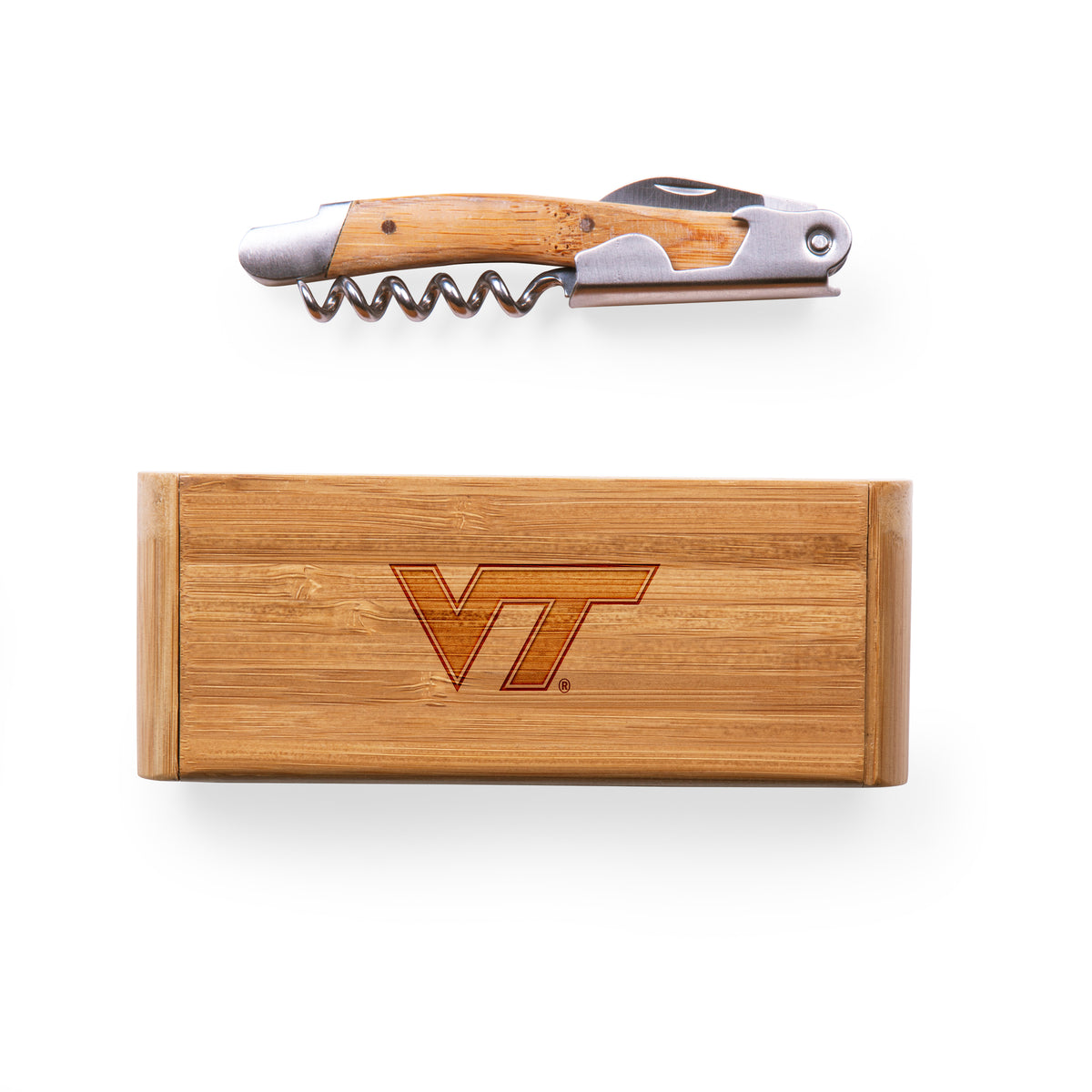 Virginia Tech Hokies Elan Deluxe Corkscrew In Bamboo Box