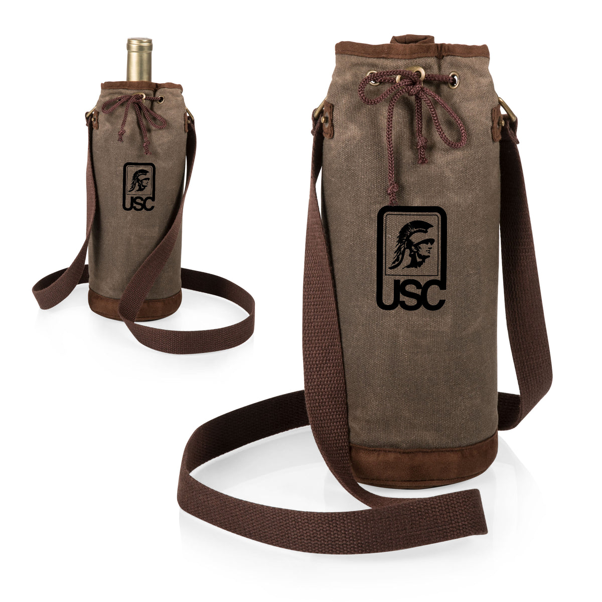 USC Trojans Waxed Canvas Wine Tote - Black Logo