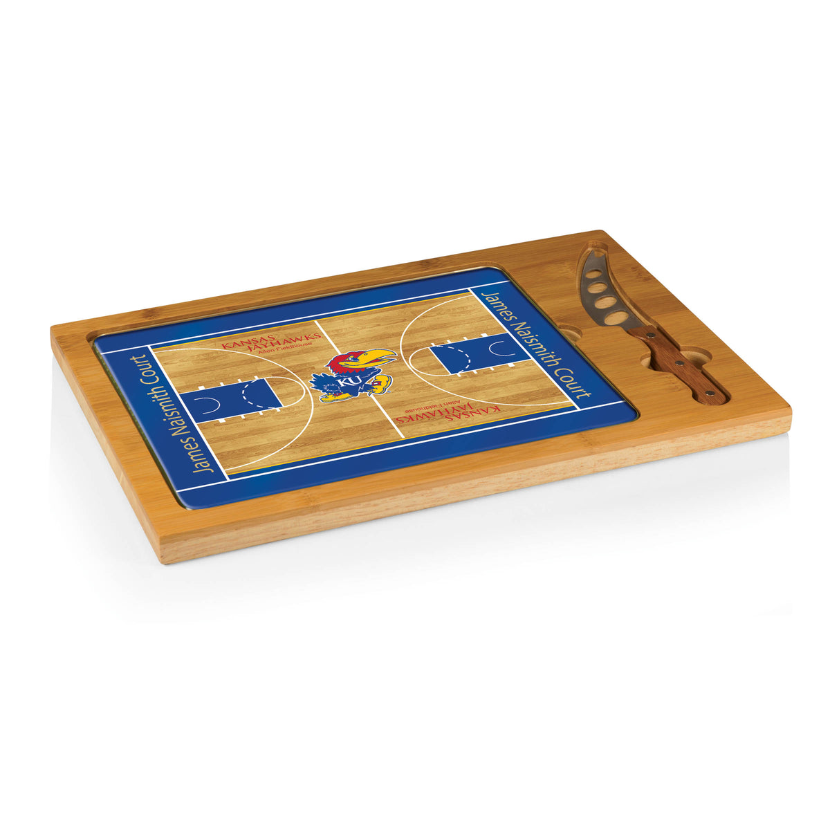 Kansas Jayhawks Icon Glass Top Cutting Board & Knife Set- Basketball