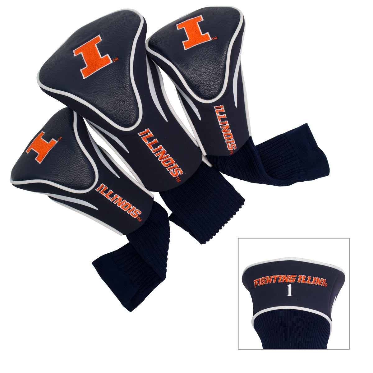 Illinois Fighting Illini 3 Pack Embroidered Contour Golf Headcovers