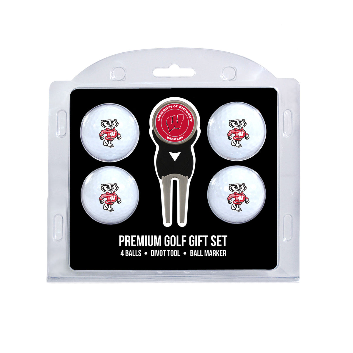 Wisconsin Badgers 4 Golf Balls And Divot Tool Gift Set