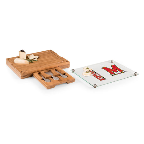 Maryland Terrapins Concerto Glass Top Cheese Cutting Board & Tools Set