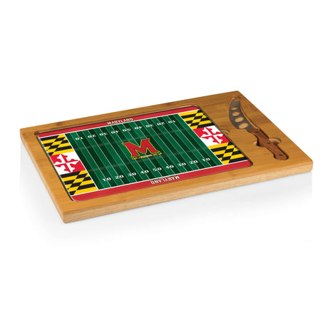 Maryland Terrapins Icon Glass Top Cutting Board & Knife Set - Football