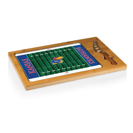 Kansas Jayhawks Icon Glass Top Cutting Board & Knife Set - Football