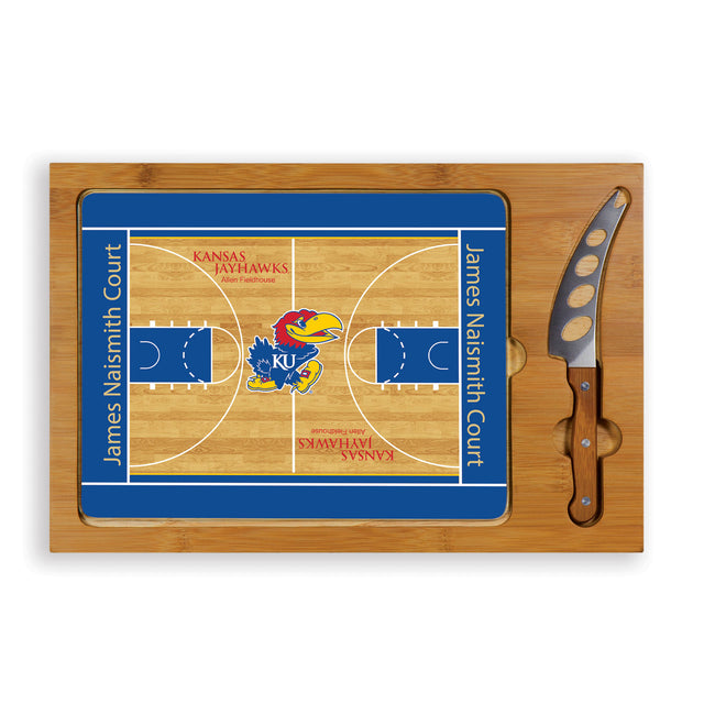 Kansas Jayhawks Icon Glass Top Cutting Board & Knife Set- Basketball