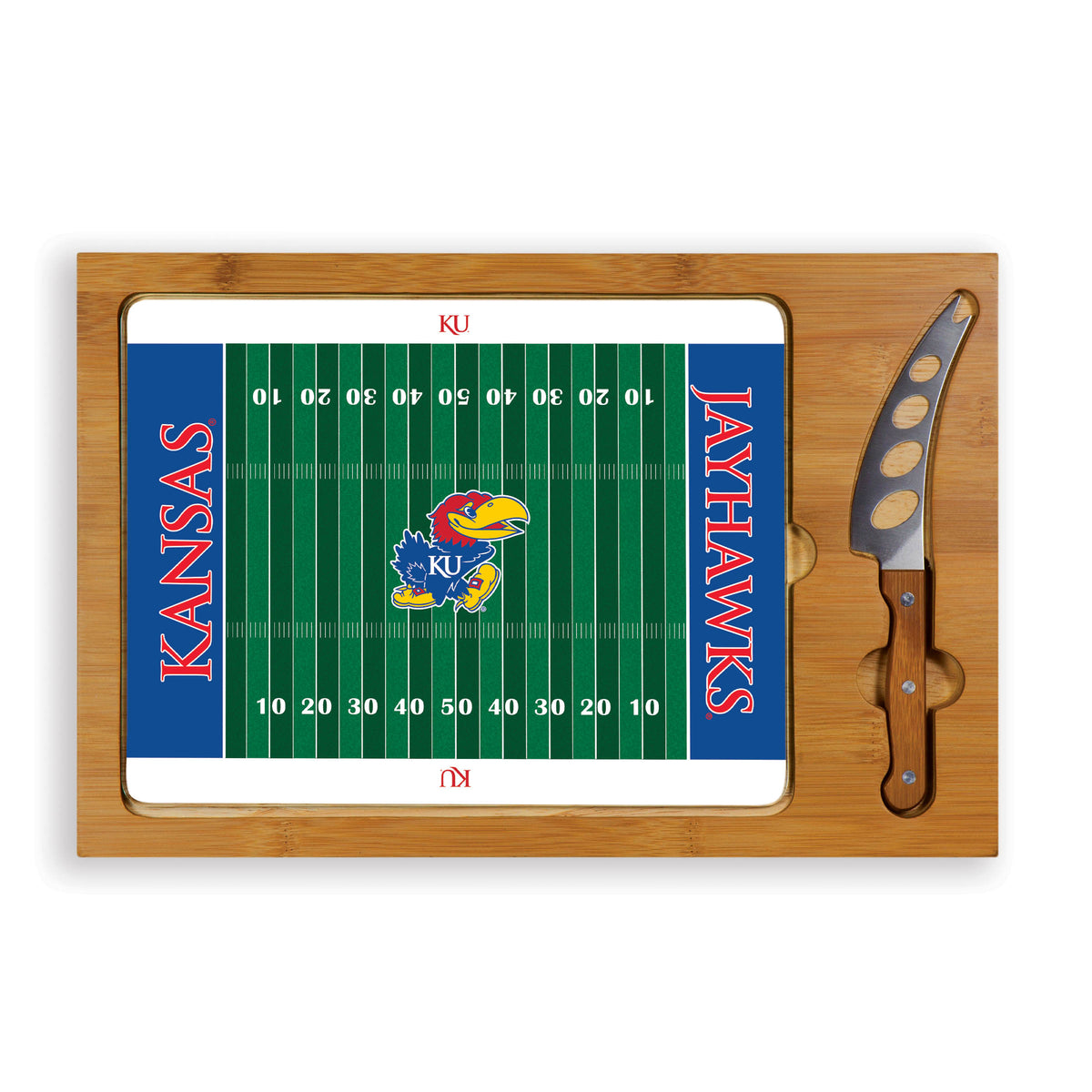 Kansas Jayhawks Icon Glass Top Cutting Board & Knife Set - Football