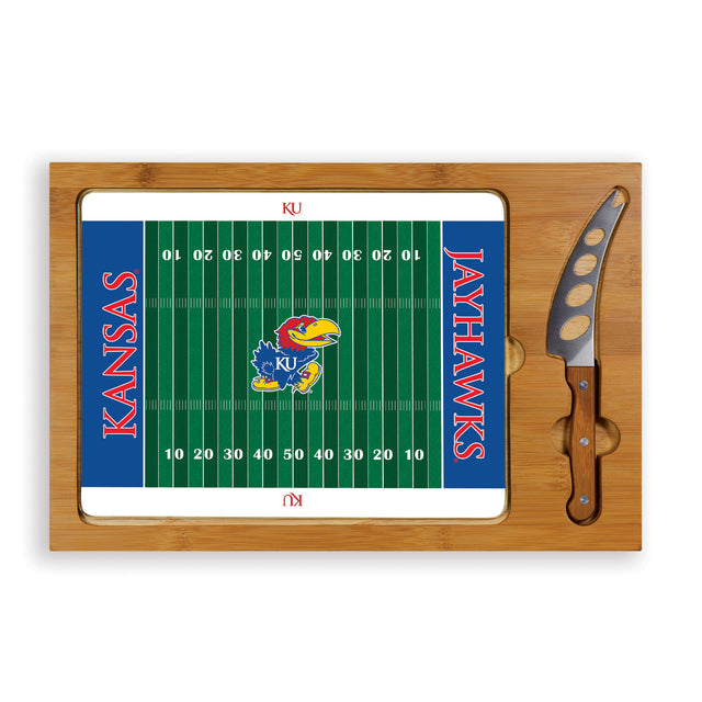 Kansas Jayhawks Icon Glass Top Cutting Board & Knife Set - Football