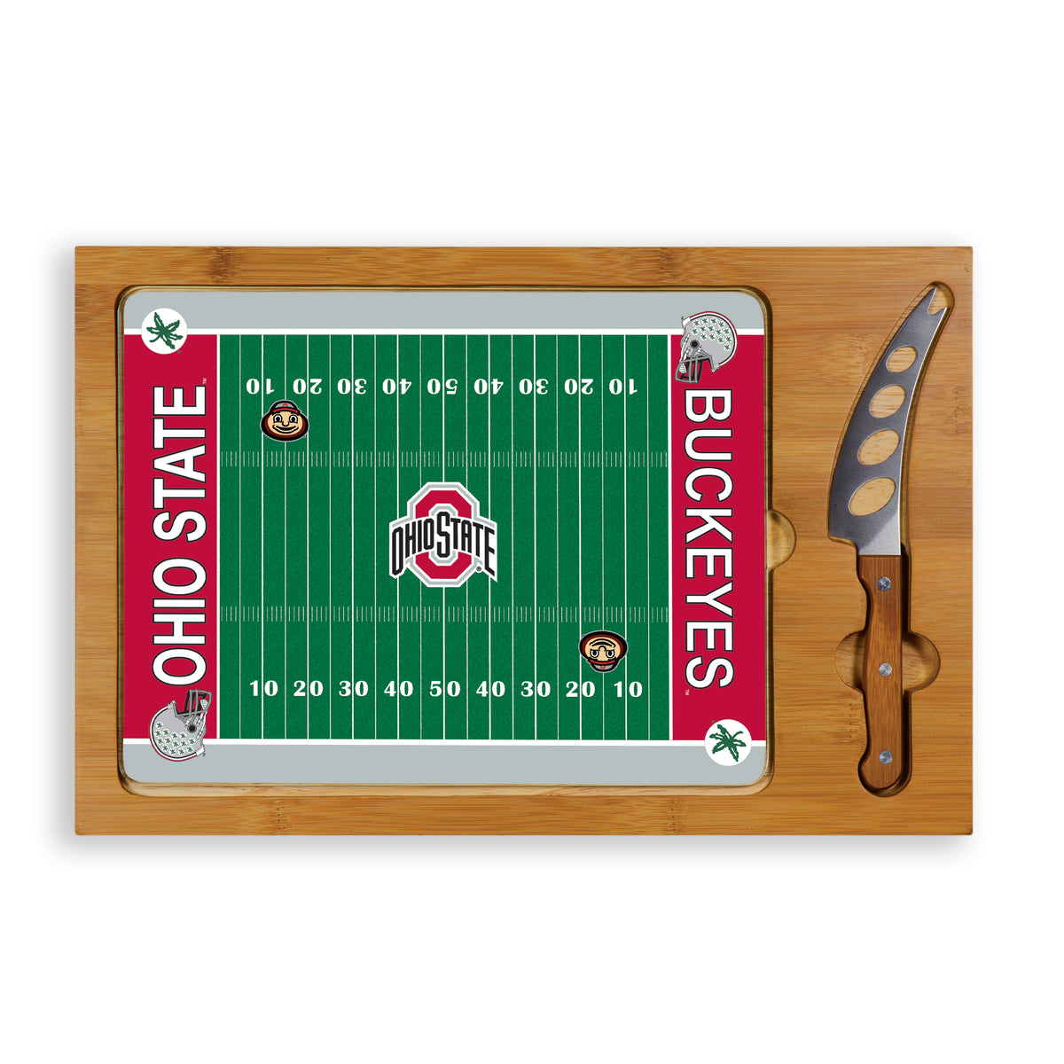 Ohio State Buckeyes Icon Glass Top Cutting Board & Knife Set - Football