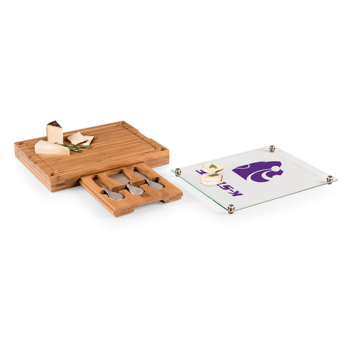 Kansas State Wildcats Concerto Glass Top Cheese Cutting Board & Tools Set