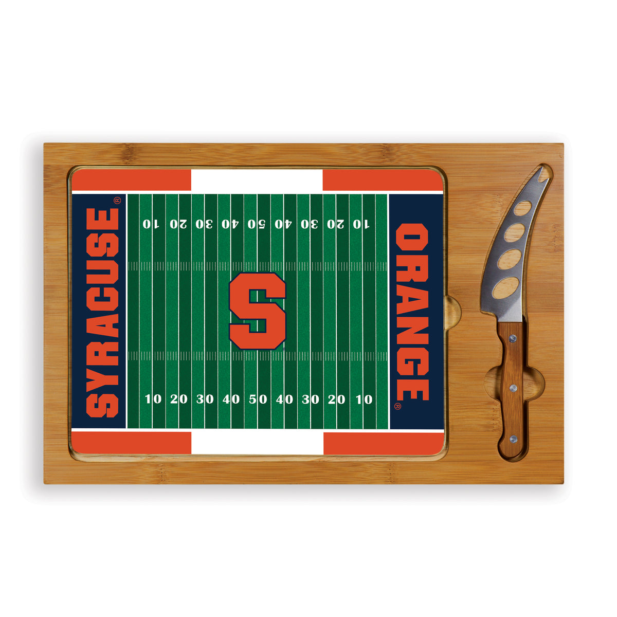 Syracuse Orange Icon Glass Top Cutting Board & Knife Set - Football