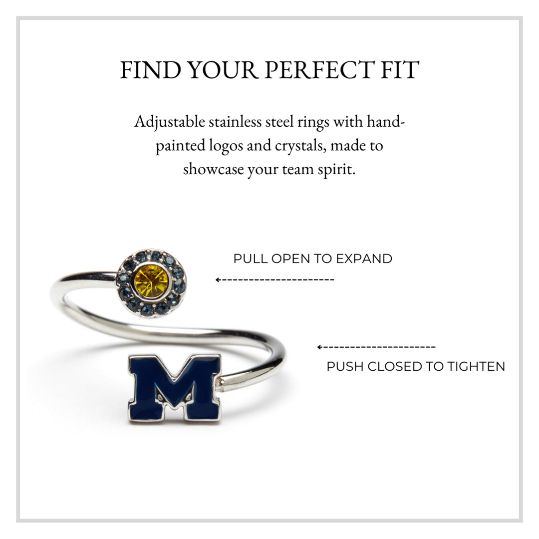 Michigan Wolverines Blue Stainless Steel Adjustable Ring