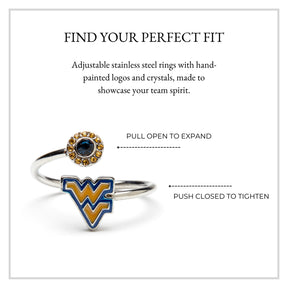 West Virginia Mountaineers Stainless Steel Adjustable Ring