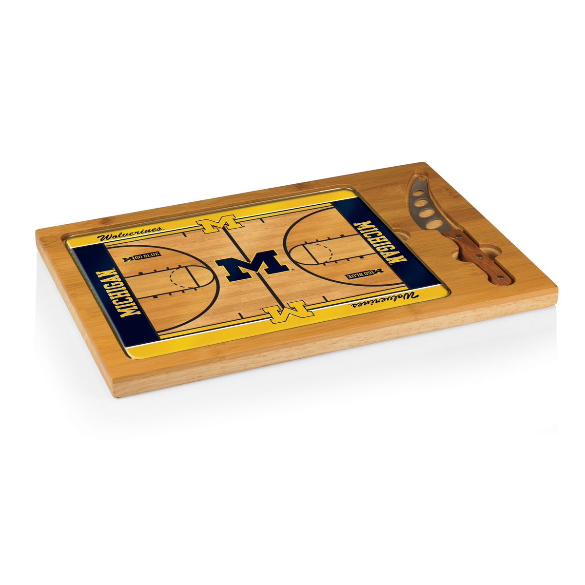 Michigan Wolverines Icon Glass Top Cutting Board & Knife Set - Basketball