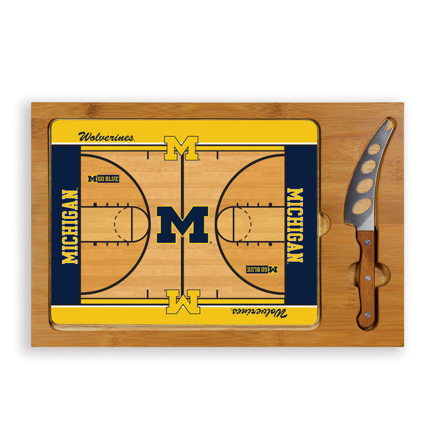 Michigan Wolverines Icon Glass Top Cutting Board & Knife Set - Basketball