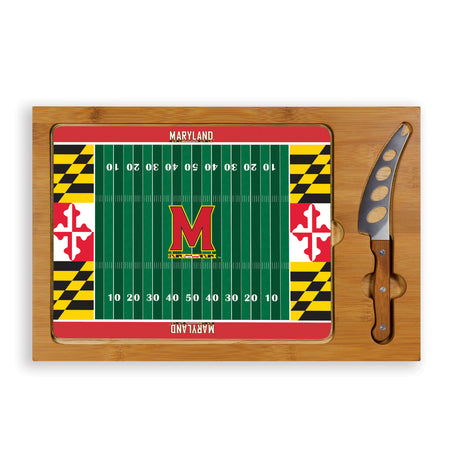 Maryland Terrapins Icon Glass Top Cutting Board & Knife Set - Football