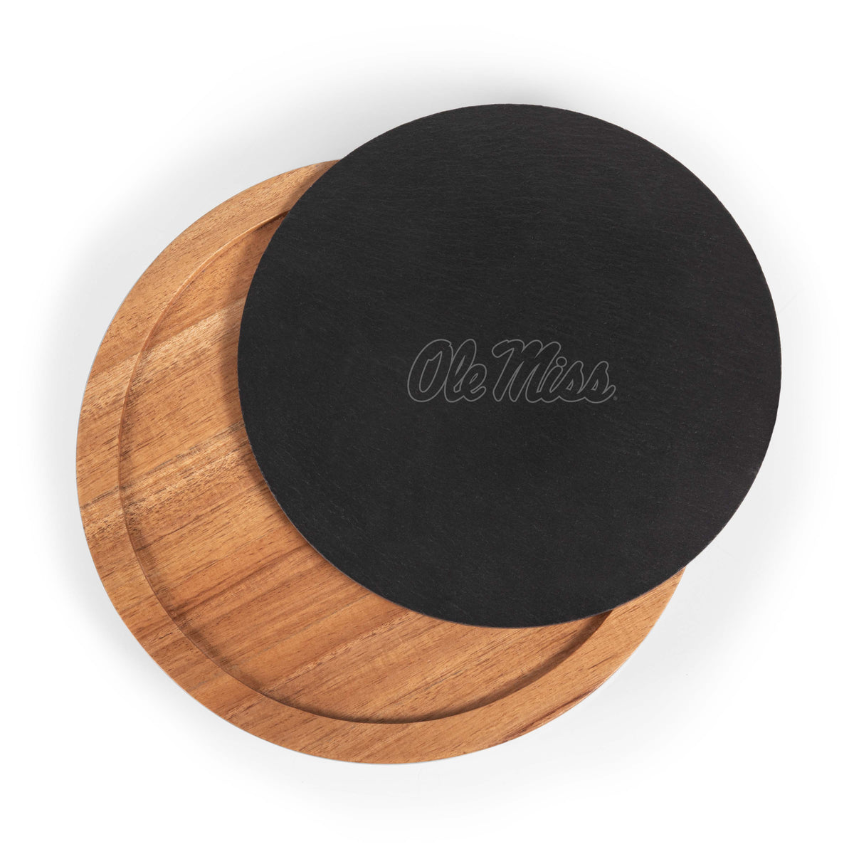Mississippi Rebels Insignia Acacia and Slate Serving Board with Cheese Tools
