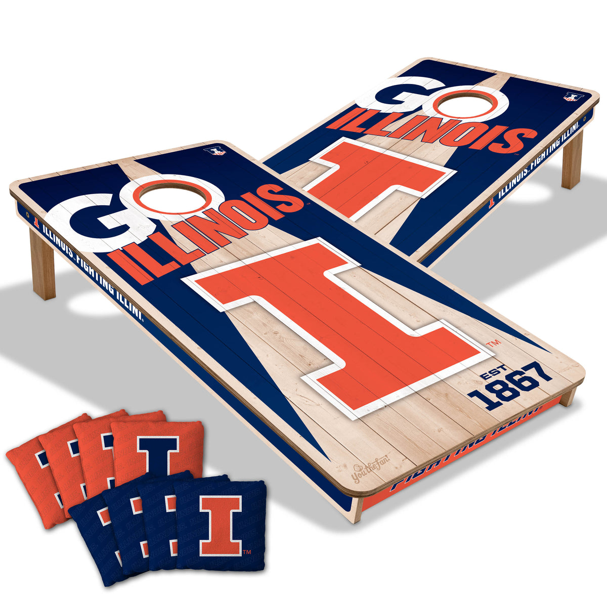 Illinois Fighting Illini 2x4 All Wood Cornhole Game Set