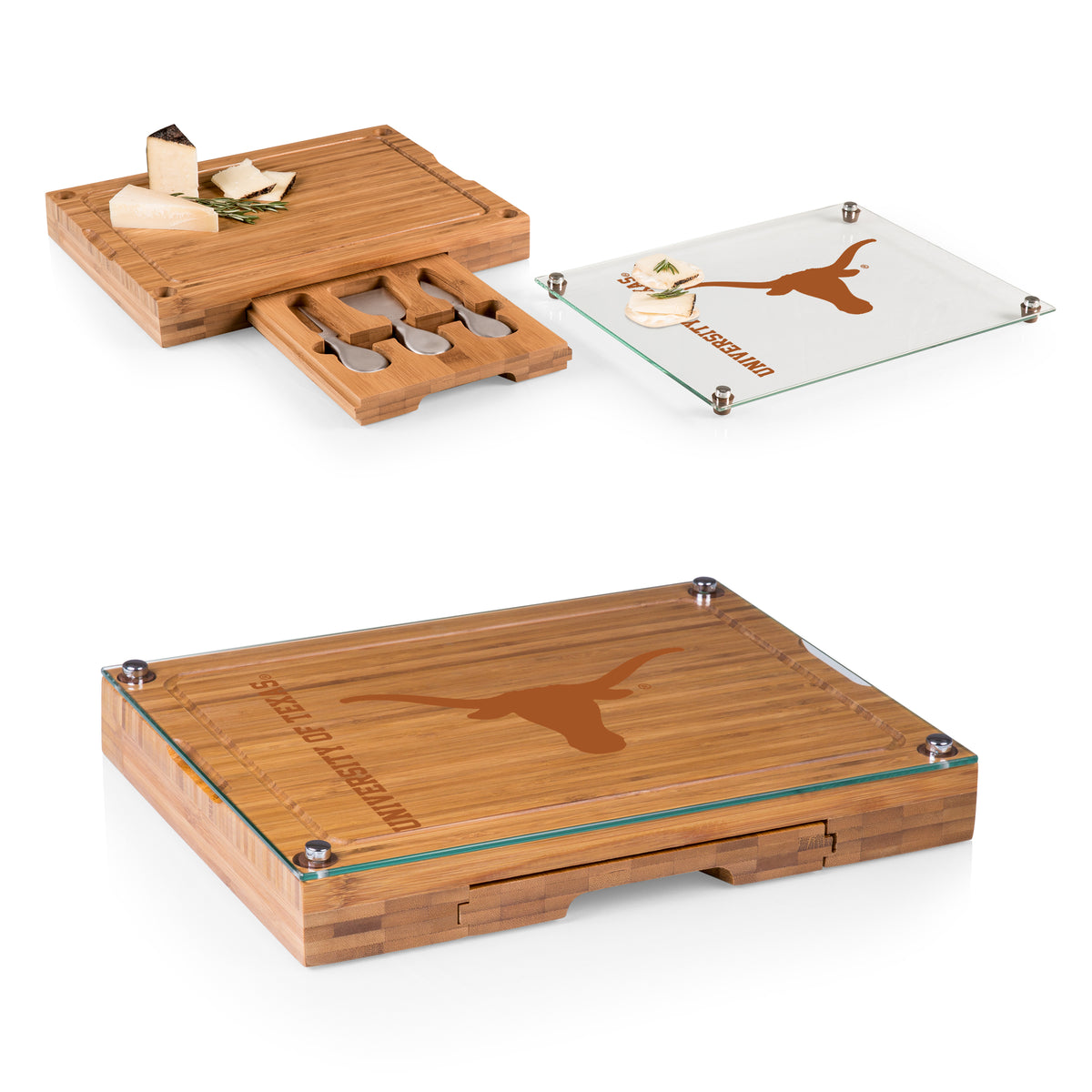 Texas Longhorns Concerto Glass Top Cheese Cutting Board & Tools Set