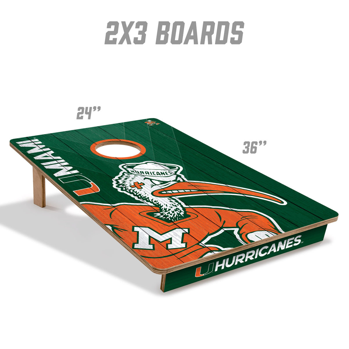 Miami Hurricanes 2x3 All Wood Cornhole Game Set