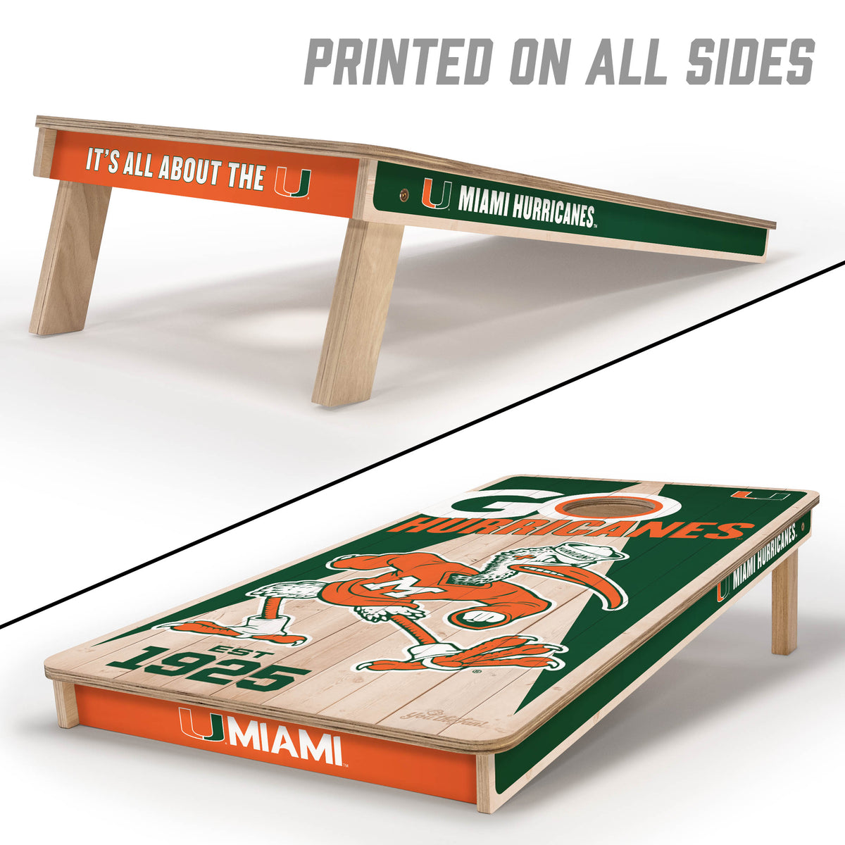 Miami Hurricanes 2x4 All Wood Cornhole Game Set