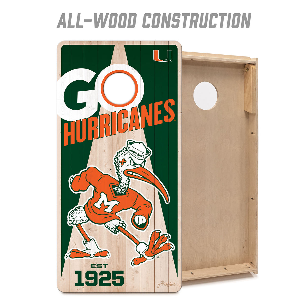 Miami Hurricanes 2x4 All Wood Cornhole Game Set