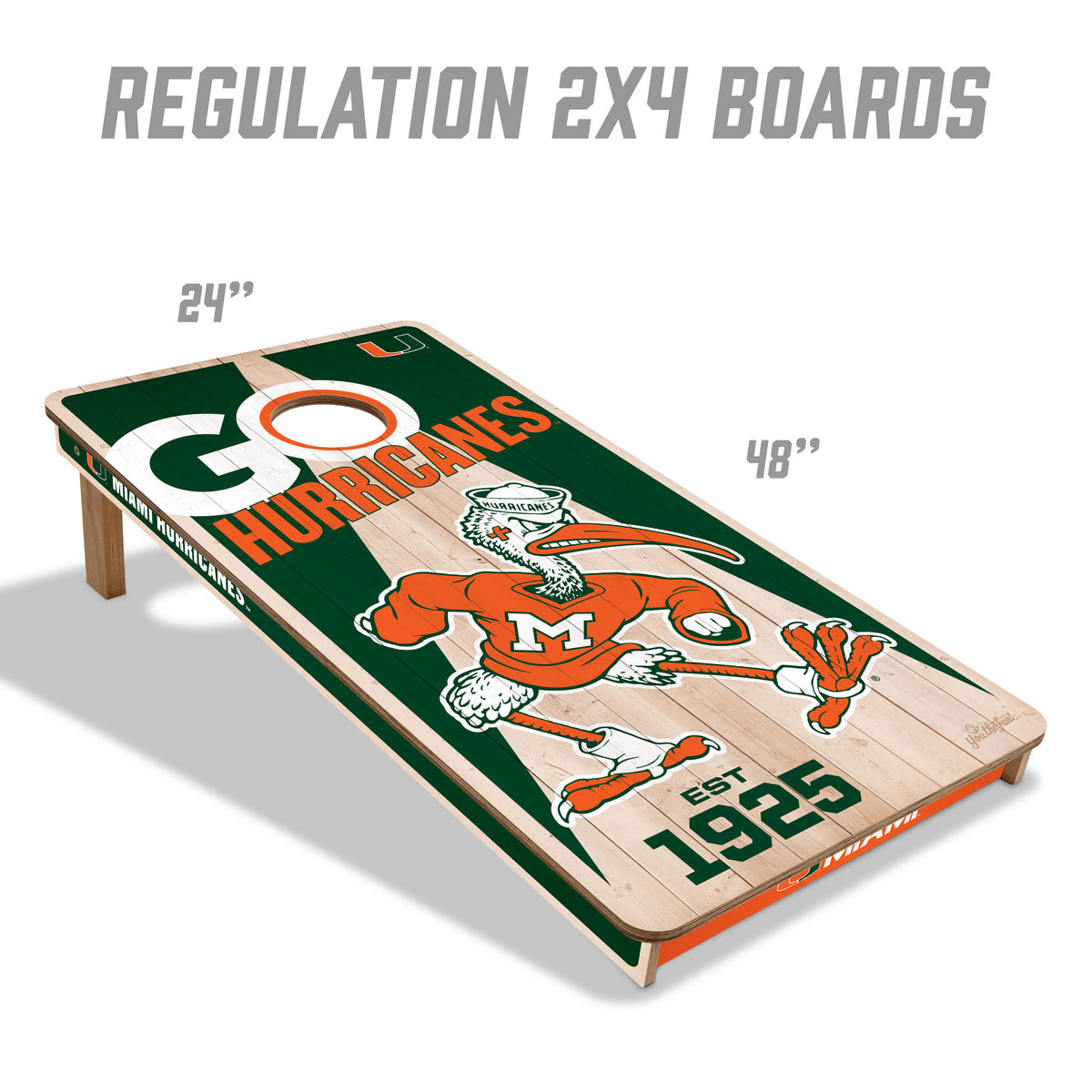 Miami Hurricanes 2x4 All Wood Cornhole Game Set