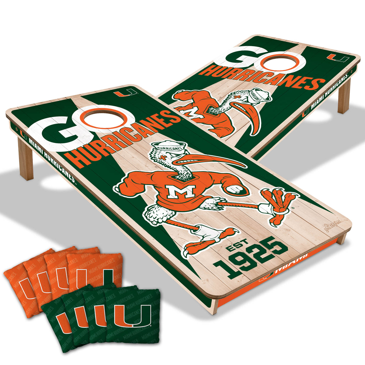 Miami Hurricanes 2x4 All Wood Cornhole Game Set