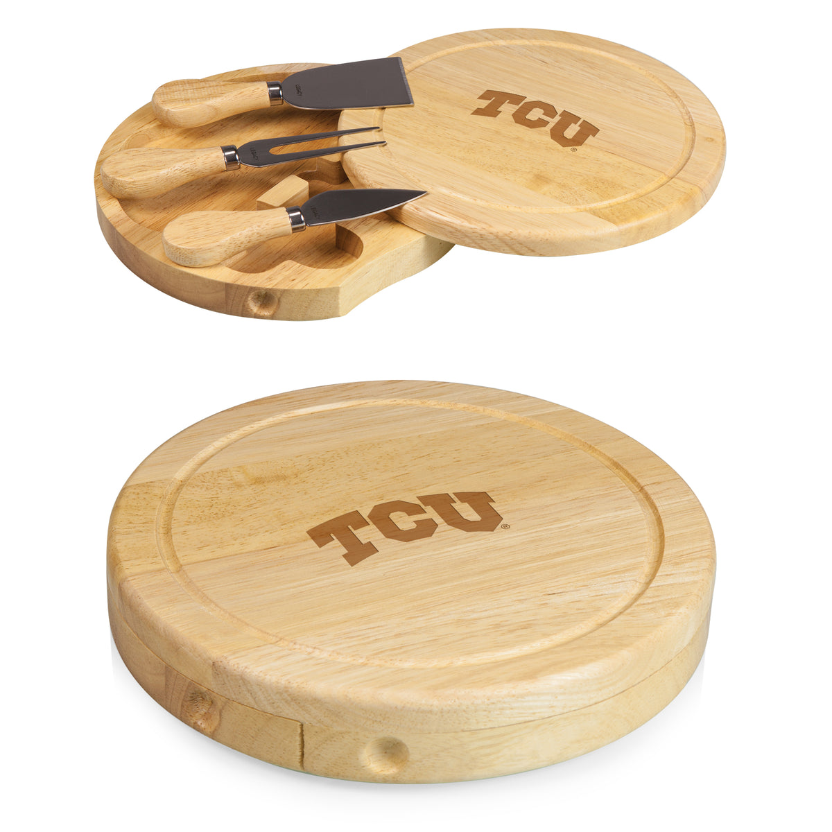 TCU Horned Frogs Brie Cheese Cutting Board & Tools Set