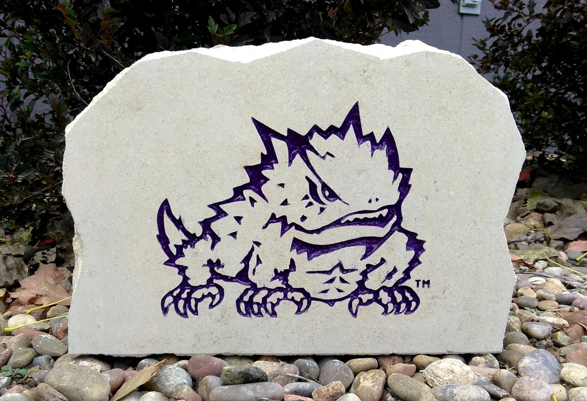 Show your love for the TCU Horned Frogs when you add this Engraved Limestone Decorative Stone to your collection.