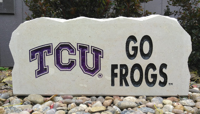 Show your love for the TCU Horned Frogs when you add this Engraved Limestone Decorative Stone to your collection.