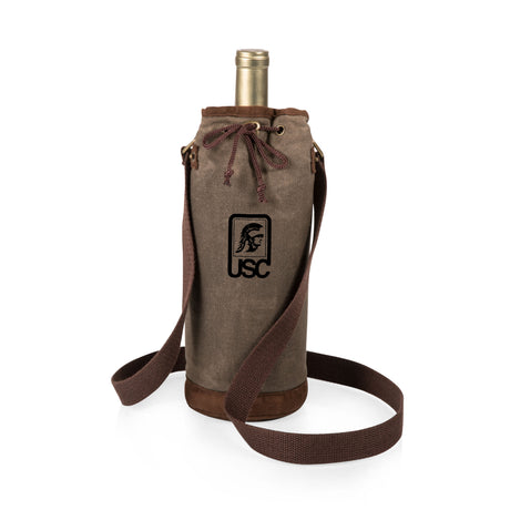 USC Trojans Waxed Canvas Wine Tote - Black Logo
